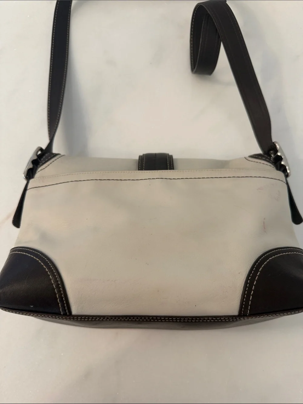 Y2K Coach Hampton Flap Two-Tone White and Dark Brown Leather No E0787-F11196 Bag